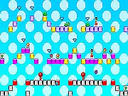 Screenshot of the Super Proong Jumper platform game showing the player character, enemies, and sparkling diamond collectibles.