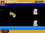 Retro Panda Lander online game screenshot showing a panda flying with a jetpack, grabbing a donut