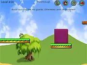 The Jumping Frog free online platformer game screenshot showing a green frog rolling and jumping over red balls
