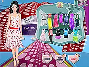 A girl in a stylish polka dot dress and hat, playing Polka Fashions Dressup game online