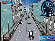 Screenshot of Police Run game, showing a police car racing at high speed on an urban course, play free online