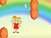 Screenshot of Baby Nora Flappy Adventure, showing the baby angel navigating a flappy obstacle course in the sky.