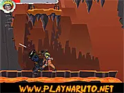 Naruto Battle In Cave free online game screenshot showing Naruto using a special skill to attack an enemy in a dark, mysterious cavern.