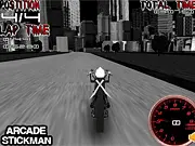 Stickman character Jon riding a motorcycle on a race track in the 3D racing game Stickman Racing 3D