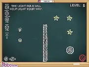 Screenshot of Chalky puzzle game showing a chalk-drawn arrow aiming at a target and stars, free online game