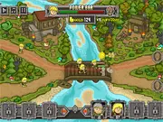 Screenshot of Sword & Fire strategy game showing soldiers battling zombies on a battlefield with a base in the background