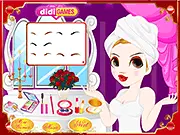 Screenshot of Snowy Sparkle Makeover showing a woman applying glittering winter-themed makeup