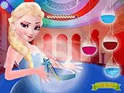 Screenshot from Elsa's Magic Shoe Creator showing Queen Elsa and various tools for designing magical footwear