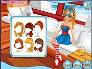 Private Yacht Sailing free dress up game screenshot showing Angelica wearing a fashionable luxury outfit