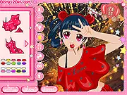 Anime girl taking a colorful 'Pretty Selfie' in the online dress up game