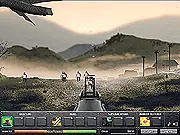 The main screen of Last Line of Defense: Second Wave, showing the player's turret fighting a wave of zombies.