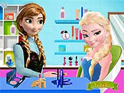 Princess Anna applying beautiful makeup to Queen Elsa in the free online makeover game Anna Makeup Artist