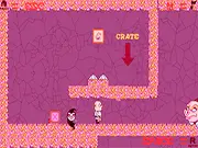 Screenshot from Humans Taste Like Chicken game showing The Grim Reaper guiding a small human character toward the gaping mouth of the fat ferryman Charon. Play free dark humor puzzle.