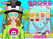 Play Funny Costumes free dress-up game online, Sandra wearing hilarious accessories, joker and amigo outfits