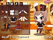 Screenshot of the Chocolate Girl 2 dress up game interface showing the character Chloe ready to be styled in a wardrobe full of chocolate-colored clothes and accessories.