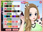 The main screen of the Sweet Pie 2 dress up game, showing two fashionable girlfriends styled for a spring trip, posing with colorful backpacks and travel accessories.