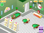 Frenzy Casino Management free online game screenshot showing multiple gaming tables and customers in a casino