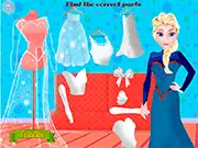 Elsa Designer free online game screenshot, showing Elsa cutting fabric to make her own beautiful dress.