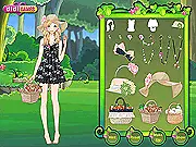 Mushroom Forest Dress Up game screenshot, girl in a whimsical woodland outfit, play free online fashion game