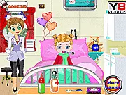Baby Flu Care Doctor Game free online simulation screenshot, treating a sick girl with medical tools