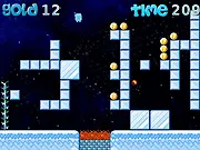Ice Cube Kid character collecting coins in a frozen platformer level while avoiding enemies. Free online game.