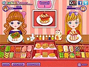 Fast Food Sandwich Contest free online game screenshot, two girls competing to build sandwiches quickly