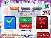 Sofia The First Math Test game screenshot, educational math quiz, play free online game