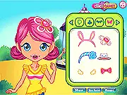 Close-up of a girl's face in the Sweet Day Makeover game showing cheerful casual makeup and hair style