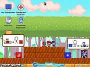 Escape From Computer Kingdom game screenshot showing the two main characters, Milk and Rule, inside a brightly colored, blocky computer-themed world