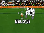 Save The Goal! free online goalkeeper game screen showing a football about to be saved by the goalie on PlayArcadeHub