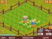 Yamina the beekeeper standing in her beautiful, flower-filled garden next to several beehives, preparing to collect honey in the free online game