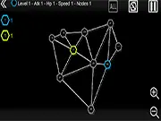 Shape War Classic game screen showing various geometric shapes (nodes) connected by lines, with tiny units ('bugs') moving between them for conquest