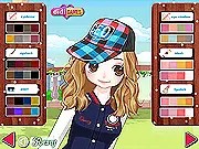 Baseball Girl dress up game featuring Portia in a stylish baseball fan outfit and a selection of sporty clothing items