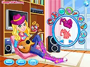 Valentine's Day Recital game screenshot, Molly dressed in a romantic outfit holding a guitar on stage, holiday dress up game