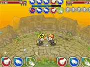 Jankenpon Hero game screenshot, retro pixel art hero battling a monster using Rock, Paper, Scissors combat, free online RPG