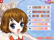 Winter Dream free online dress up game screenshot, showing Stella in a beautiful snowy background choosing a chic winter outfit.