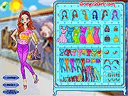 Festival Photoshoot game screen, two models wearing boho-chic festival outfits with flower crowns and glitter, dress up game