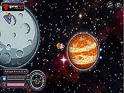 Planet Dash free online game screenshot showing an astronaut jumping between two small orbiting planets in space