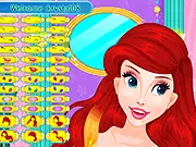 Ariel At The Sea Spa game screenshot showing Ariel receiving a facial mask in an underwater spa setting, a free online game for girls