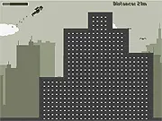 Jetpack Hero online game screenshot, character flying a jetpack between skyscrapers, avoiding birds.
