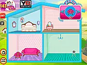 Princess Merida Doll House Decor game screenshot showing a partially decorated dollhouse with miniature furniture, a free online girls' game