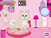 Persian Cat Princess Care online pet grooming game showing a fluffy white cat with a dress and tiara