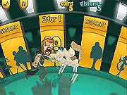 Mall Jam free online endless runner game, a character running through a crowded, promotional-filled shopping mall
