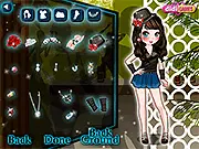 Rock Party Dress Up online game featuring two girls, Rachel and Victoria, styled in rock chic fashion with leather and accessories