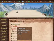 Screenshot of Guild Dungeons game showing a growing village next to an entrance to a dark dungeon.