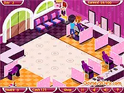 Zara's Elegance Studio free online game screenshot, customer getting hair cut and styled in the beauty studio