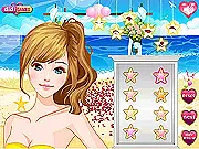 The Beach Wedding Dress Up free online game showing bride Celine in a beautiful wedding gown on a sunny beach on PlayArcadeHub