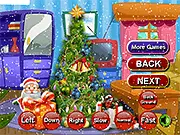 Decorate Christmas Tree free online holiday game showing a fully decorated Christmas tree with lights, ornaments, and a star topper.
