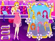 Karaoke Night free online dress-up game image - girl character Stella wearing a glamorous party outfit and holding a microphone