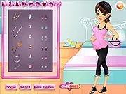 Happy Months Pregnancy Dress Up free online game showing a pregnant woman smiling in a comfortable and fashionable maternity outfit.